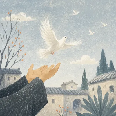 Hands Releasing White Dove Into Open Sky