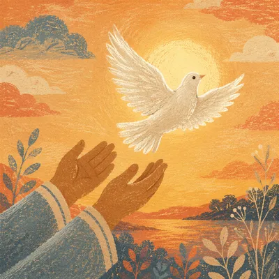 Hands Releasing Dove at Golden Sunset