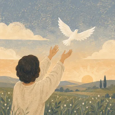 Person Releasing White Dove at Sunrise