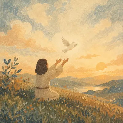 Person Releasing Dove at Peaceful Sunrise