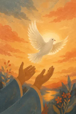Hands Releasing Dove at Golden Sunset