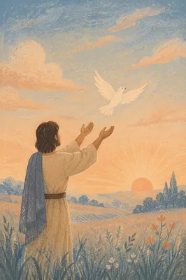 Person Releasing Dove at Sunrise Meadow