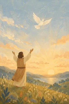 Person Releasing Dove at Golden Dawn