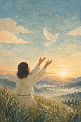 Person Releasing White Dove at Sunrise