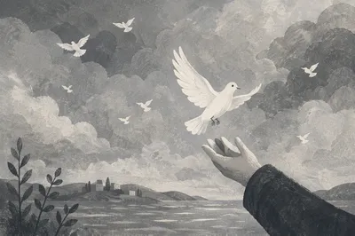Person Releasing Dove Into Hopeful Sky