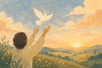 Person Releasing White Dove at Sunrise