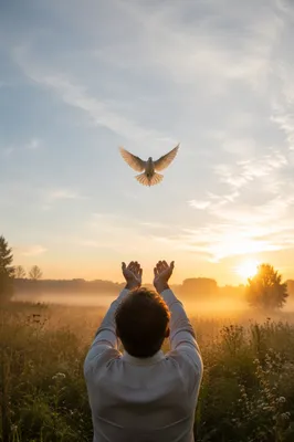 White Dove Released Into Morning Sky