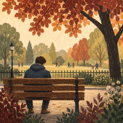 Solitary Park Bench Contemplation at Sunset