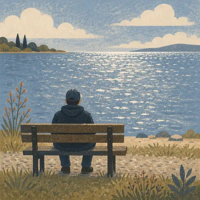 Solitary Bench Reflection by Peaceful Lakeside
