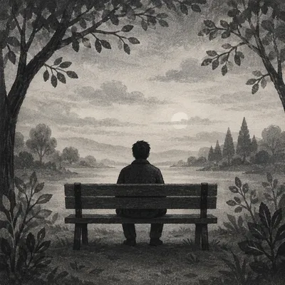Solitary Reflection on Misty Park Bench