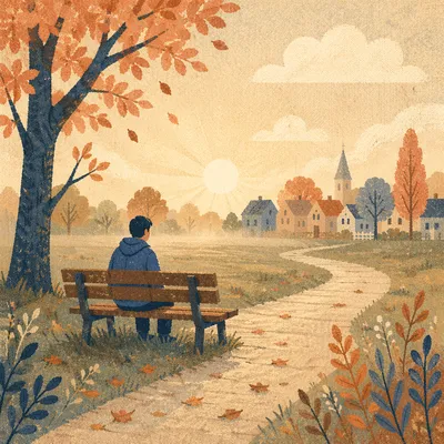 Solitary Park Bench Contemplation in Autumn Light