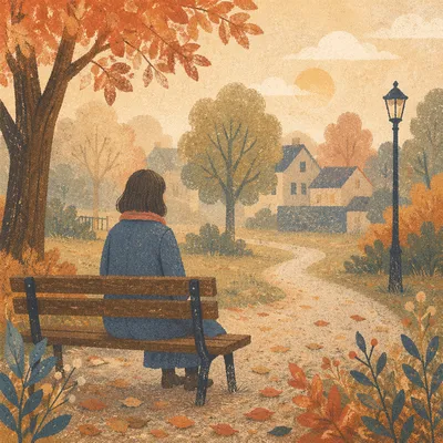 Solitary Bench Reflection in Autumn Park
