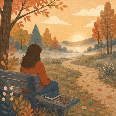 Prayerful Solitude on an Autumn Park Bench