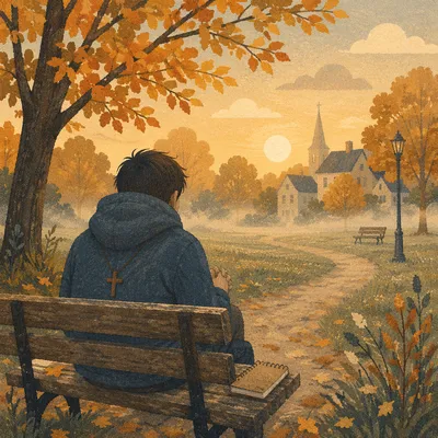 Solitary Prayer on Autumn Park Bench