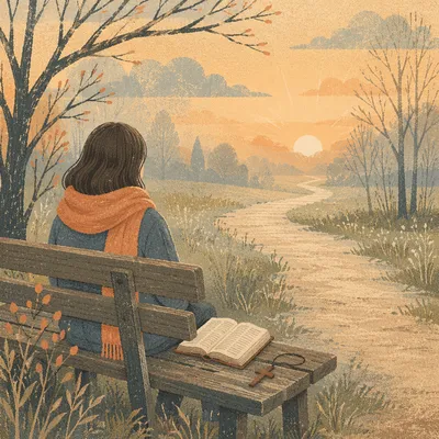Solitary Prayer on a Misty Park Bench