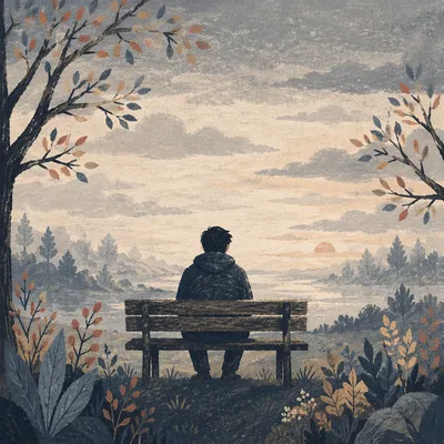 Solitary Reflection on Park Bench