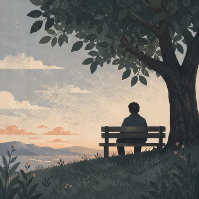 Solitary Contemplation on Park Bench at Dusk