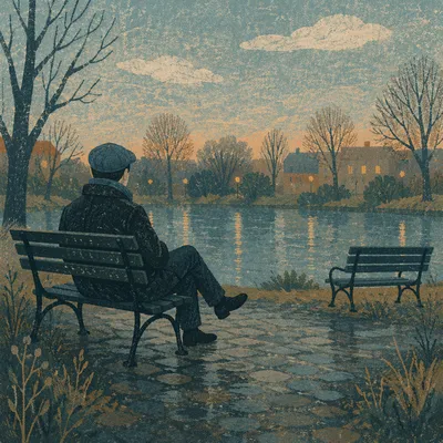 Solitary Contemplation on Park Bench at Dusk