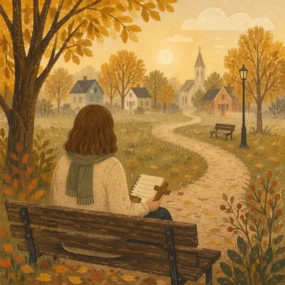 Prayerful Solitude on Autumn Park Bench