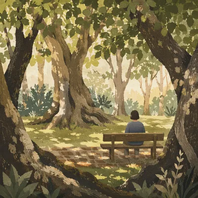 Solitary Park Bench Contemplation Under Trees