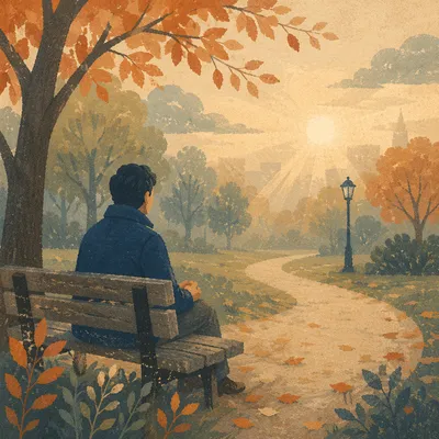 Solitary Bench Reflection in Misty Morning Park