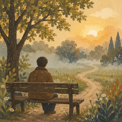 Solitary Park Bench Morning Contemplation