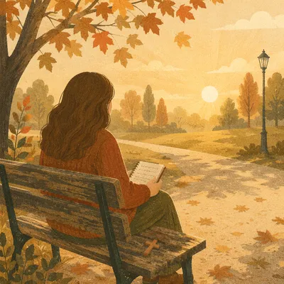 Solitary Prayer on Autumn Park Bench