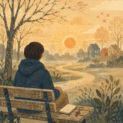 Solitary Prayer on Park Bench at Dawn