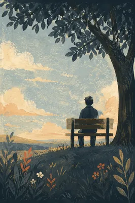 Solitary Bench Contemplation Under Quiet Tree