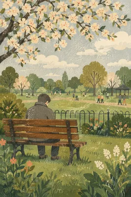 Solitary Reflection on a Spring Park Bench