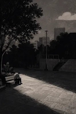 Solitary Park Bench Contemplation in Monochrome