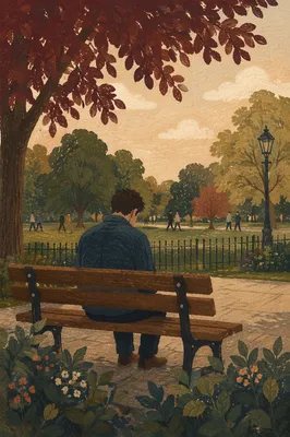 Solitary Park Bench Contemplation at Dusk