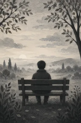 Solitary Bench Contemplation in Misty Park