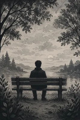 Solitary Figure on Misty Park Bench