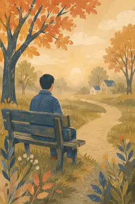 Solitary Park Bench Prayer at Autumn Dawn