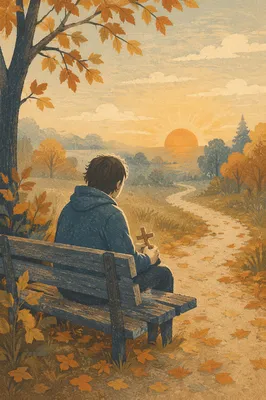 Solitary Prayer on Autumn Park Bench