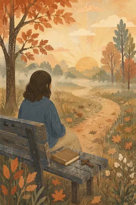 Solitary Park Bench Prayer at Autumn Dawn