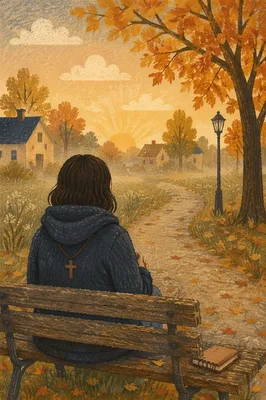 Solitary Prayer on Autumn Park Bench