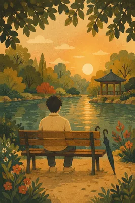 Solitary Reflection on Park Bench