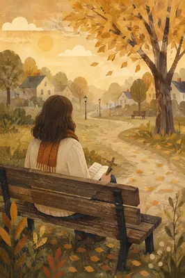 Solitary Prayer on Autumn Park Bench