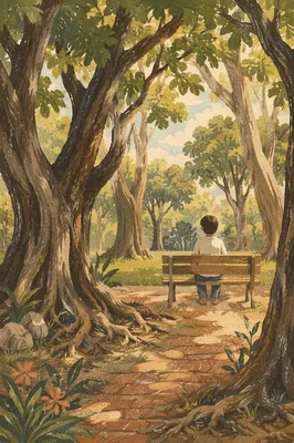 Solitary Contemplation on a Woodland Park Bench
