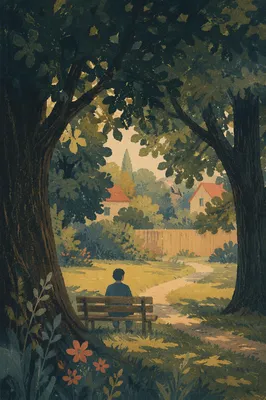 Solitary Park Bench Contemplation Under Trees