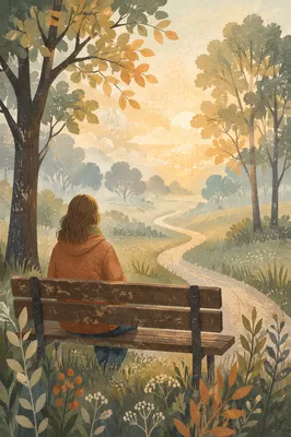 Solitary Bench Contemplation in Morning Mist