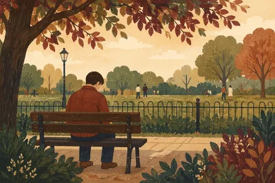 Solitary Park Bench Contemplation at Golden Hour
