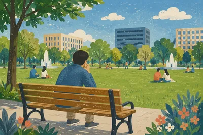 Person Reflecting Alone on Park Bench