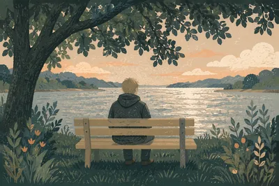 Solitary Reflection on Park Bench