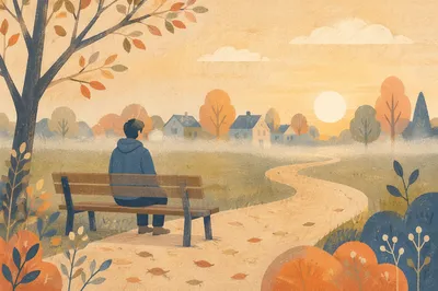 Solitary Reflection on Park Bench