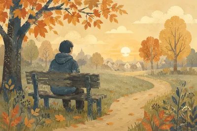 Solitary Prayer on Autumn Park Bench