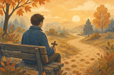 Solitary Prayer on Autumn Park Bench