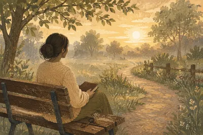 Solitary Dawn Reflection on Park Bench